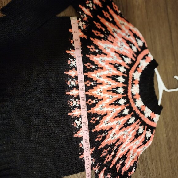 Hooked Up by IOT Juniors' Fair Isle Crewneck Sweater NWT Black & Pink Small - Picture 3 of 9